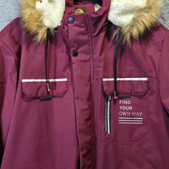 LEDUNTINO “Find Your Own Way” Red Faux Fur Hood Winter Coat Mens Sz XL Layering - Picture 3 of 16